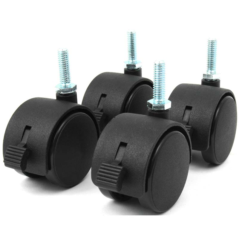 1 7/8' Diameter Nylon Caster with Hood, Brake, and Threaded Stem, Set of 4