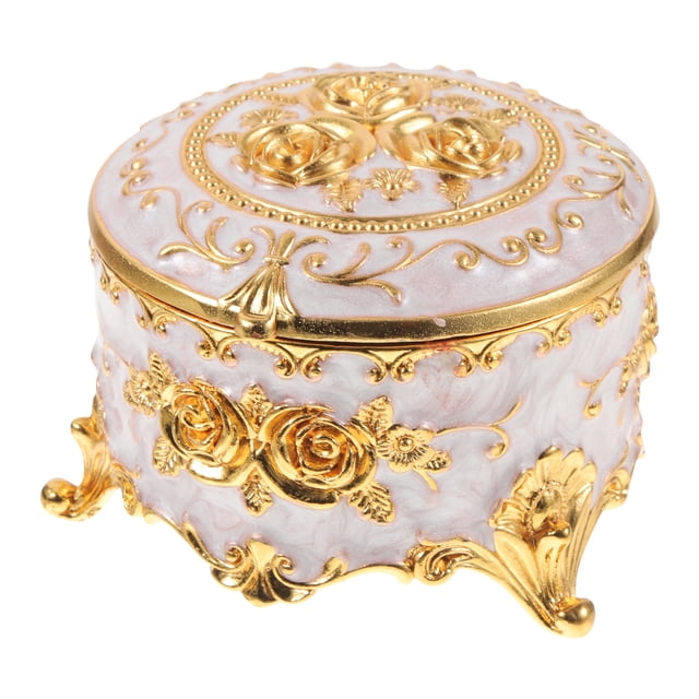 Alloy Jewelry Organizer Decorative Relief Flower Pattern Trinket Box Vintage Style Jewelry Box