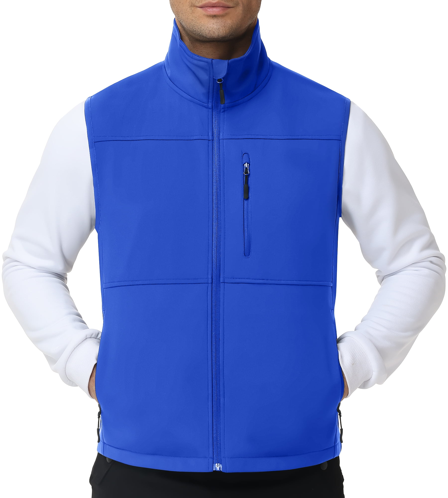 Muvtei Mens Lightweight Softshell Vest Windproof Sleeveless Outerwear Zip Up Jacket Fleece Lined Waterproof Vest Outerwear for Running Hiking Travel Blue-XL