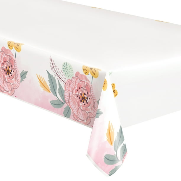 Soft Pink Painted Floral Plastic Tablecloth, 84 x 54 in, 1ct Walmart