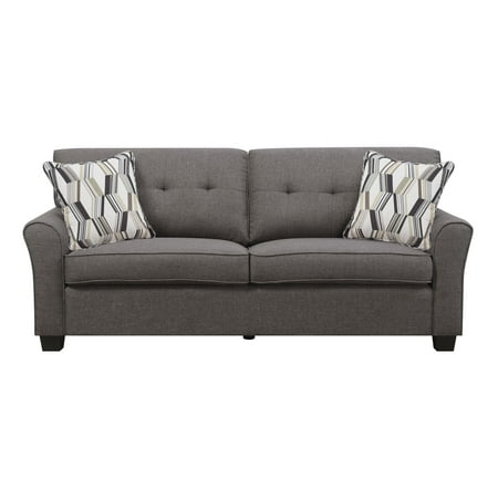 Emerald Home Clarkson Charcoal Brown 80 Sofa With Pillows On Tufting Self Welting And Rolled Arms