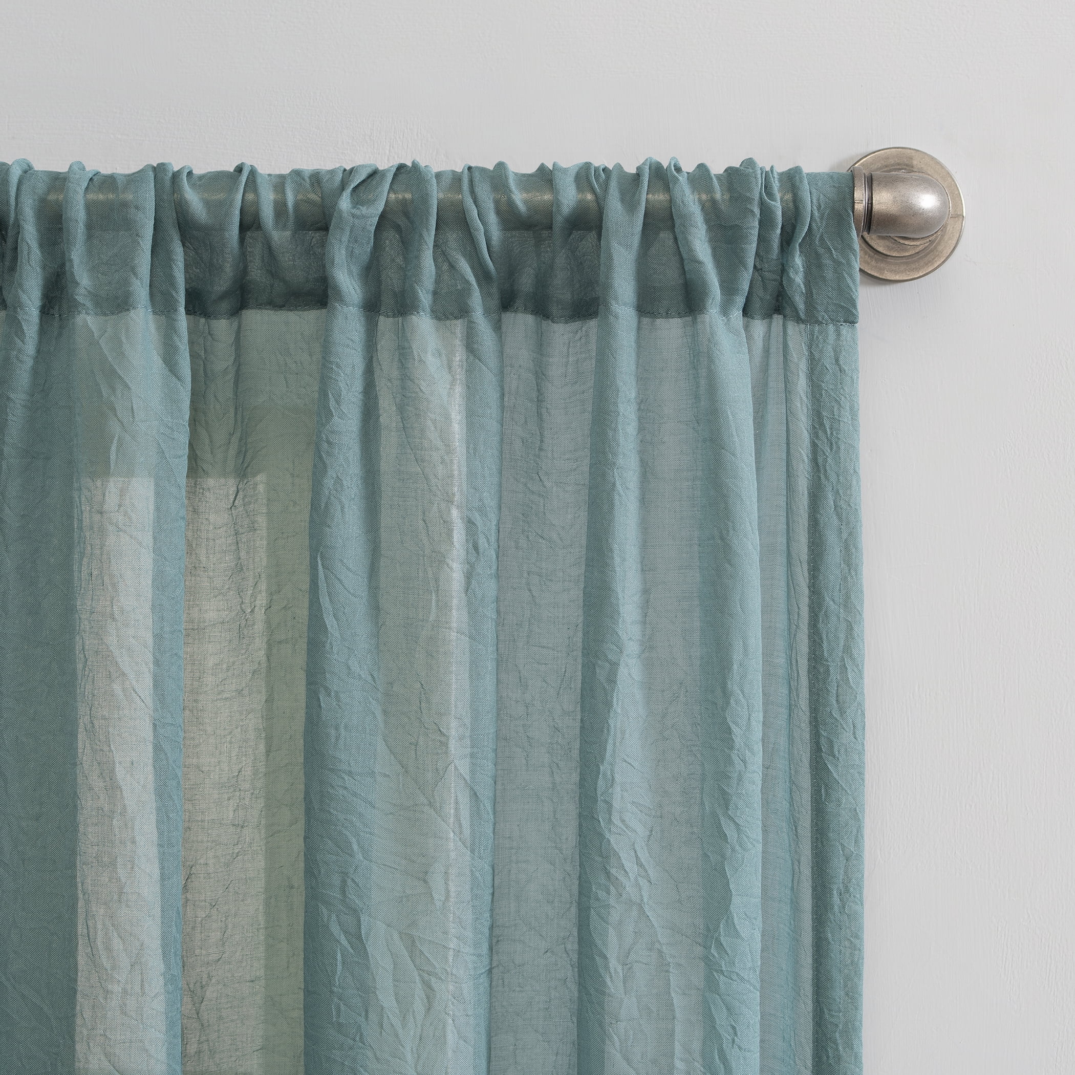 Mainstays Linen Textured Semi-Sheer Rod Pocket Curtain Panel, 50"x84", Aqua