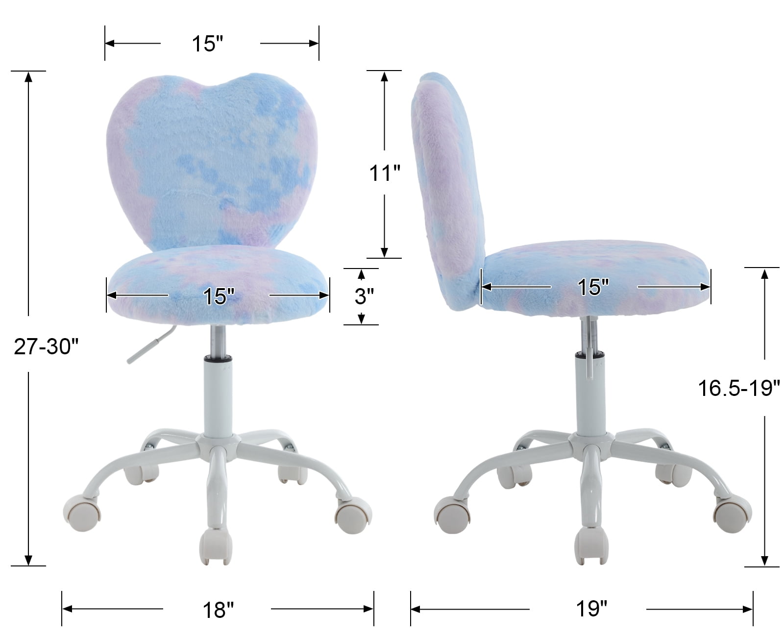Guyou Cute Fuzzy Kids Chair, Faux Fur Rolling Swivel Children Desk Chair, Adjustable Student Task Chair Vanity Chair with Heart Shaped Back for Bedroom Living Room Study Room Kids Room , Dreamy Blue