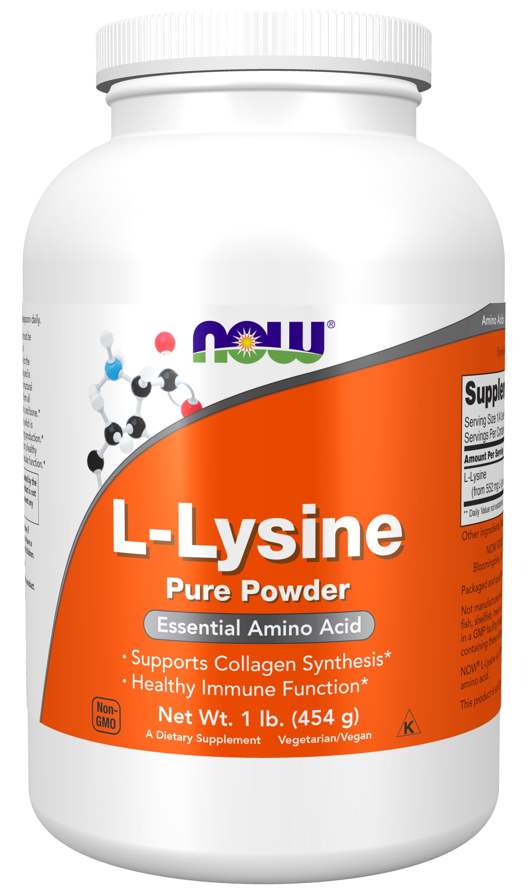 NOW Supplements, L-Lysine (L-Lysine Hydrochloride) Powder, Supports Collagen Synthesis*, Amino Acid, 1-Pound