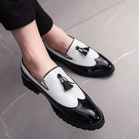 

SHZHRUKUNSHM Breathable and Wear-resistant Wing-tip Tassel Loafers Slip On Dress Shoes for Office Daily Wear