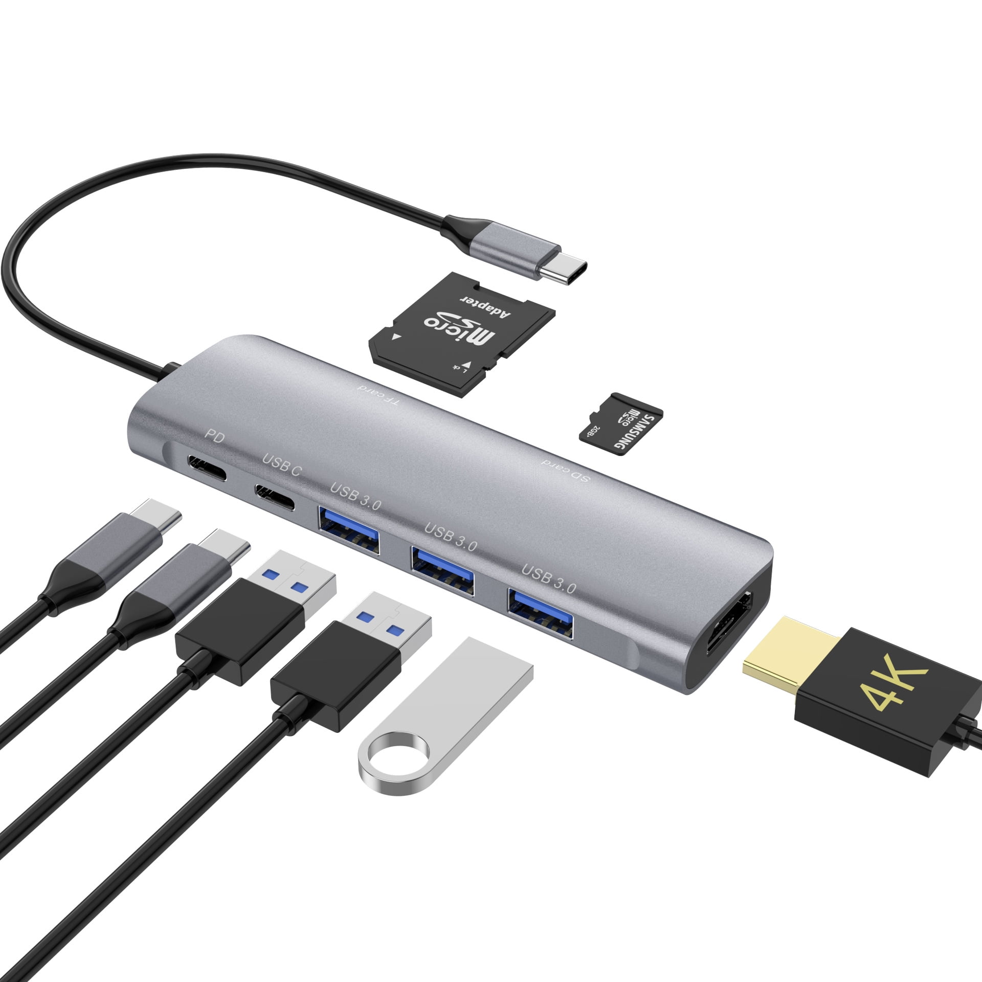 8 in 1 docking station type C adapter with 4K HDMI,PD Charging,USB-C, 3*USB 3.0 ,SD/TF Card