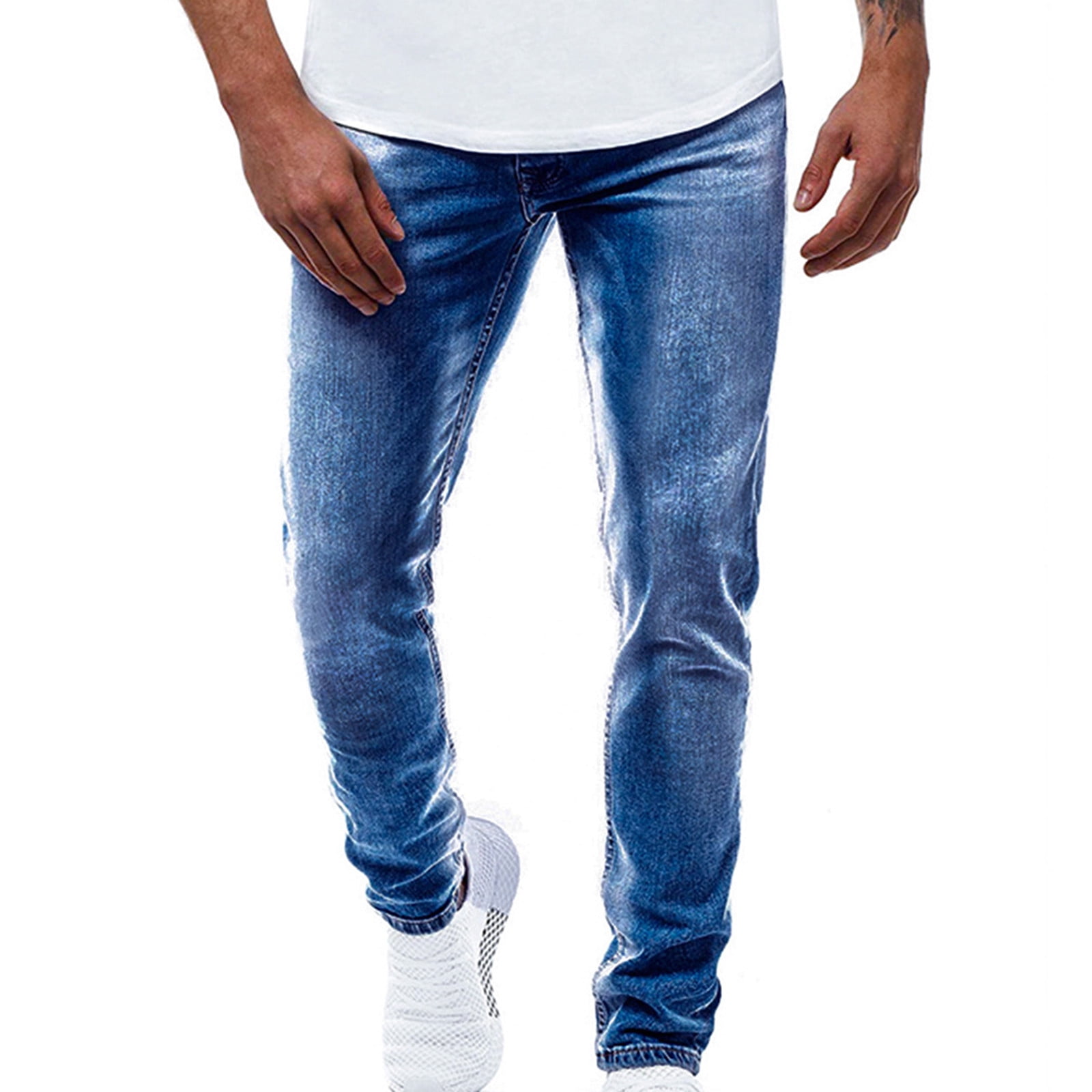 DDAPJ pyju Jeans for Men Casual Business Skinny Jeans Solid Color Slim ...