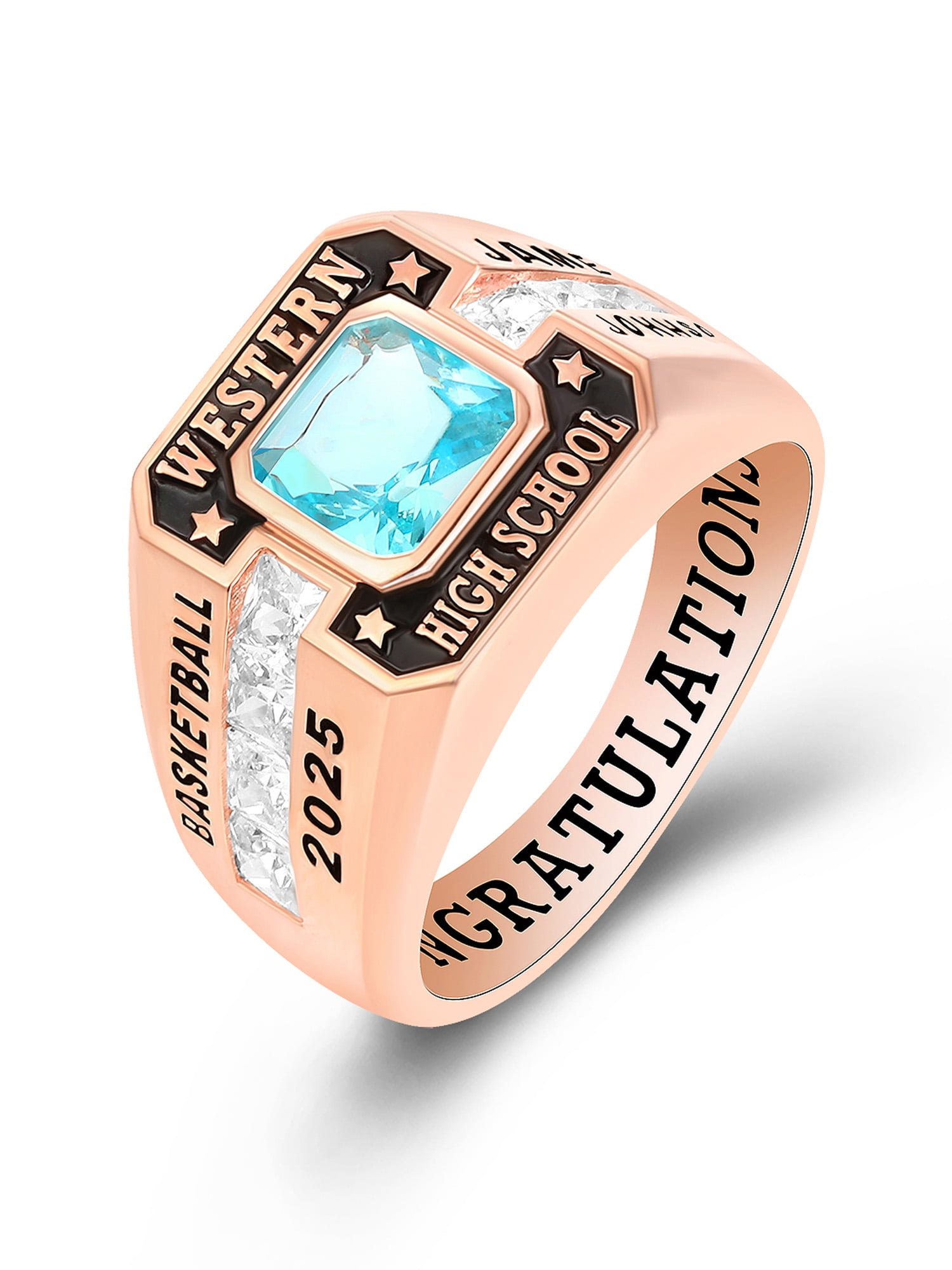 Mementos USA Customized Sterling Silver Men's Class Ring for High School College-Rose Gold-Phoenix