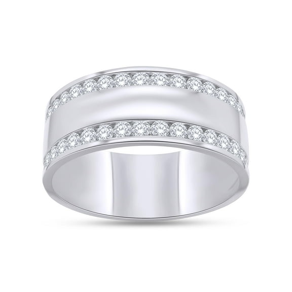 AFFY Men Wedding Band Ring Round Sparkling White Cubic Zirconia 8.3MM Width Dome Double Row Half Eternity Engagement Rings in 18K White Gold Plated Jewelry Gift for Him-10