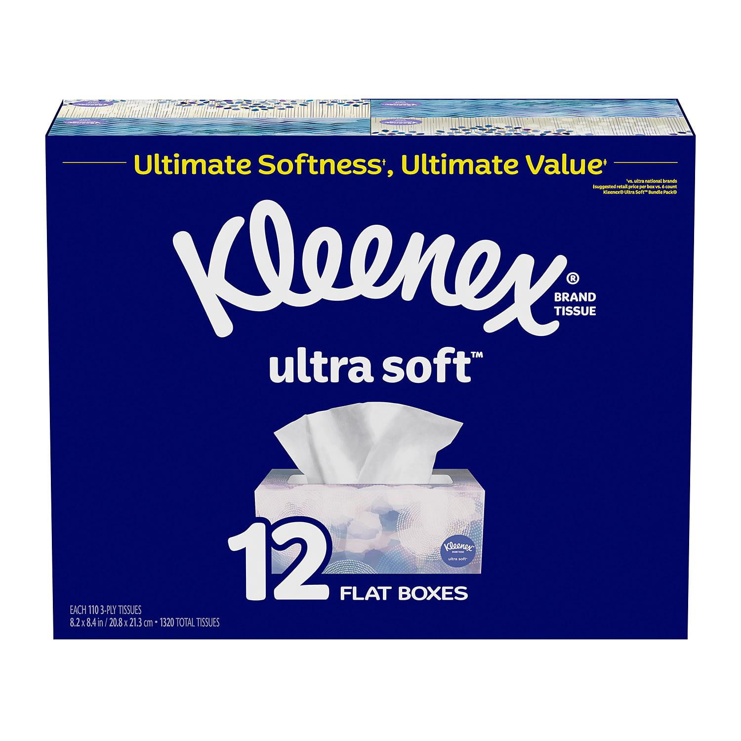 Kleenex Ultra Soft Facial Tissues Cube boxes 65 tissues per pack 12 pack 