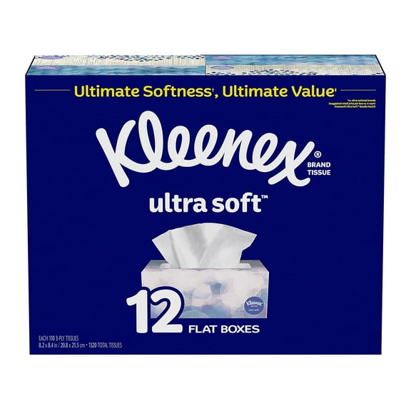 Kleenex Ultra Soft Facial Tissues Flat Boxes, 110 Tissues, 12 Pack