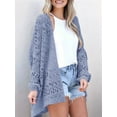 thumbnail image 3 of Women Crochet Cardigan Sweater Kimonos Boho Solid Color Oversized Fall Open Front Outwear  Blue M, 3 of 5