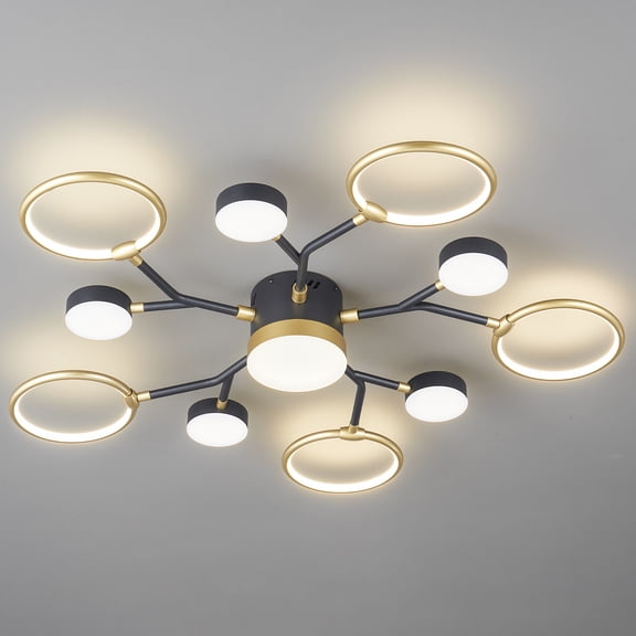 Black Semi Flush Mount Ceiling Light, 39.37 Inch 6-Light Large Flush Mount Light Fixtures, Farmhouse Industrial Sloped Ceiling Lighting for Kitchen, Entryway, Bedroom, Living Room