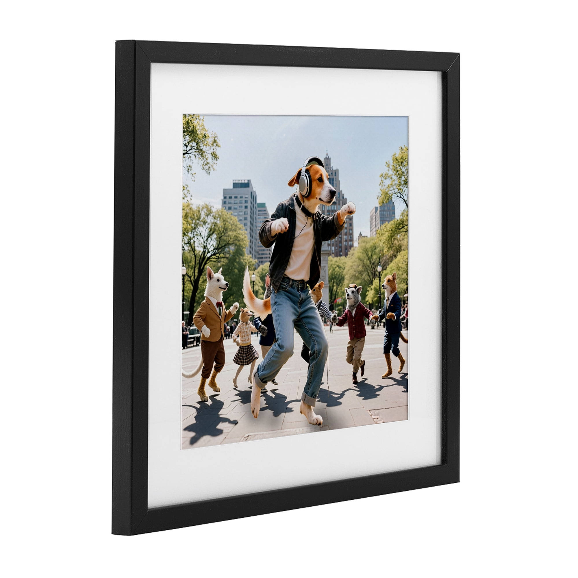 Stupell Industries Stylish Dog Dancing in Park Black Framed Print Under Glass, design by CAD Designs