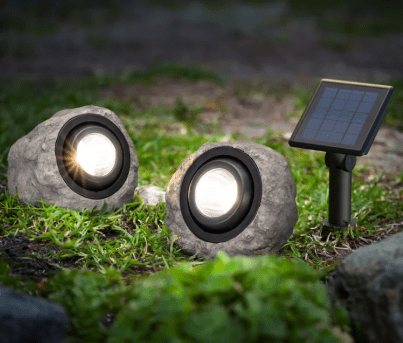 KODA Solar LED Rock Spotlight 2 Pack Outdoor Garden Lights with Solar Panel Adjustable Color 3000K 5000K Waterproof Landscape Lighting