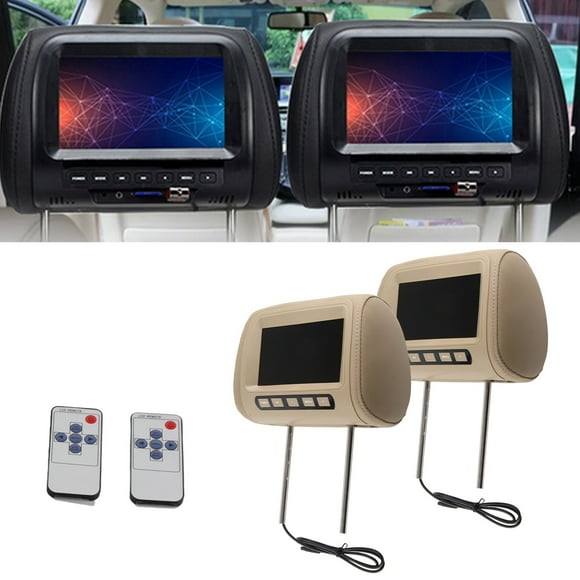 Headrest 2pcs Universal 7 in HD Car Headrest LCD Video Player Wireless Control MP5 Display Brown