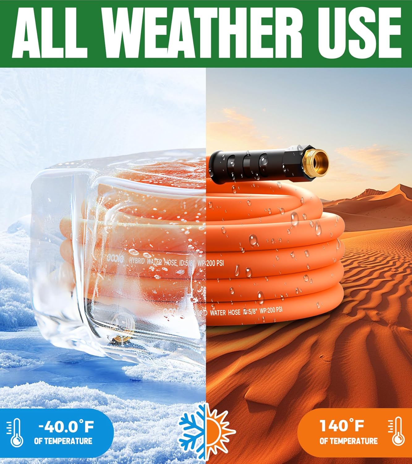 25 ft Non-Expanding Flexible Garden Hose, Kink Resistant Lightweight Hybrid Water Hose with Male to Female Fittings
