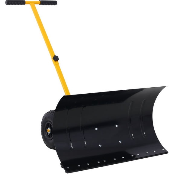 Snow Shovel with Wheels, Cushioned Adjustable Angle Handle Snow Removal Tool, 29" Blade, 10" Wheels yellow Snow Pusher