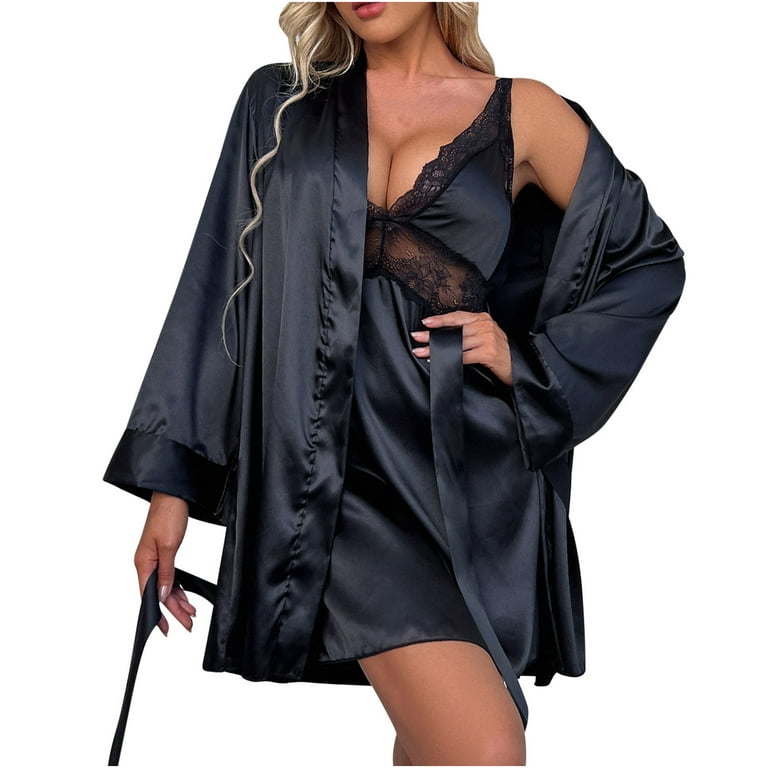 1pc Polyester Transparent Lace Bathrobe Sexy Babydoll Sleeve Robe Women  Intimate