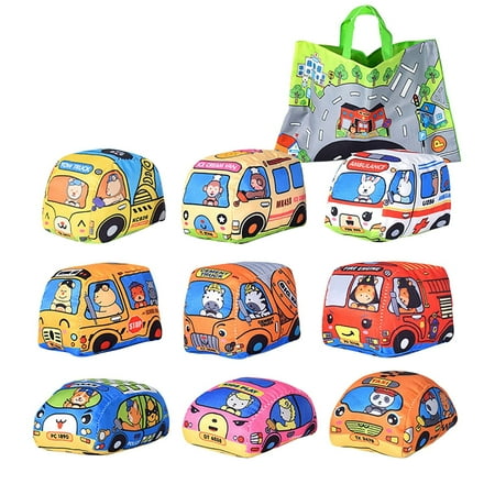 LKWLPD Soft Baby Car Toys for 6-18 Months - Toddler Toy Cars with Storage Mat, First Birthday Gifts for 1 Year Old Boys Girls, Non-Toxic Sensory Infant Vehicles