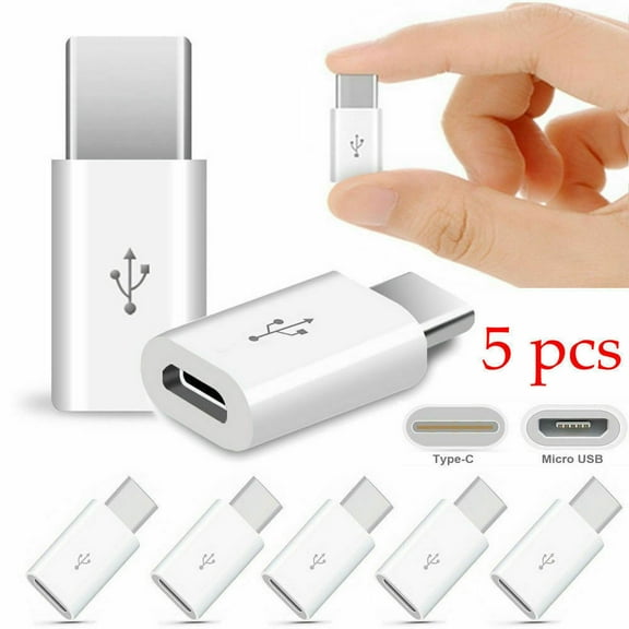 Compatible Tablet Female Type-C Connector Android Micro USB Adapter Charging Cable Converter WHITE 5PCS