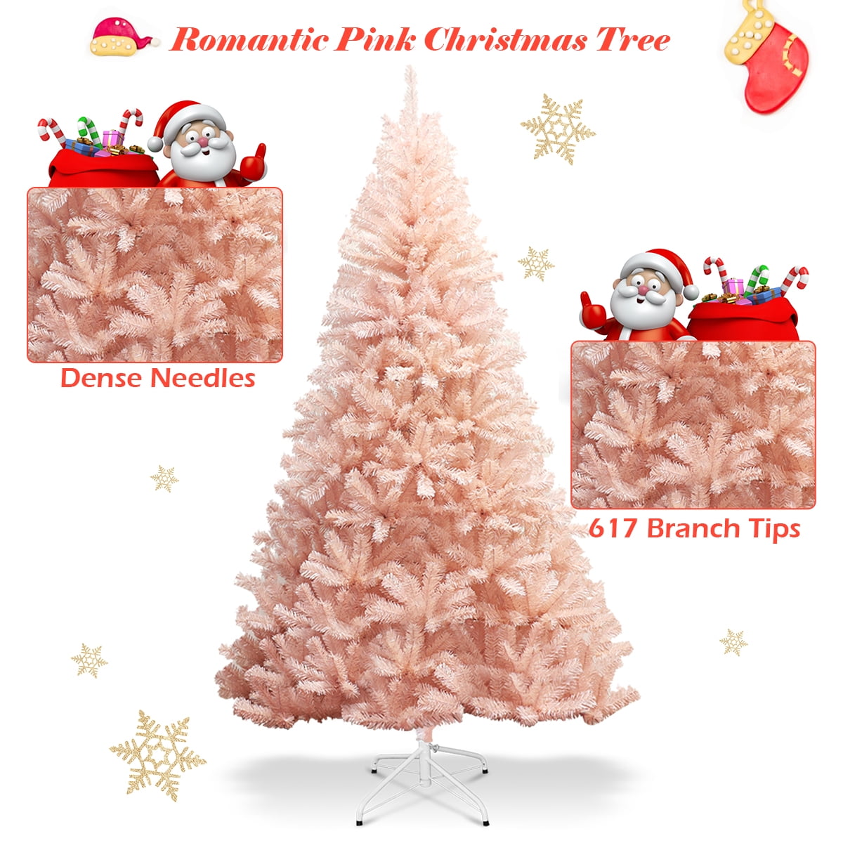 Gymax 6ft Pink Classic Pine Christmas Tree Artificial Hinged Tips (Pink)
