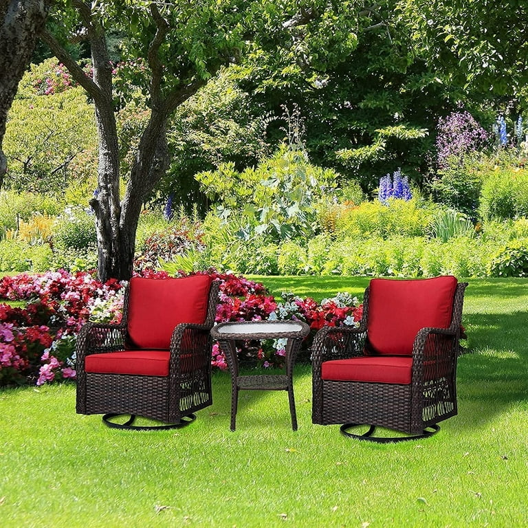 Patio Porch Furniture Sets Clearance 3 Pieces Outdoor Wicker Swivel Patio Chairs Set Red Wicker Rattan