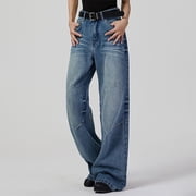SwiftWear Women Flare Bell Bottom Jeans Trendy Cowboy Baggy Denim Pants with Pockets High Waisted Jeans, Navy M