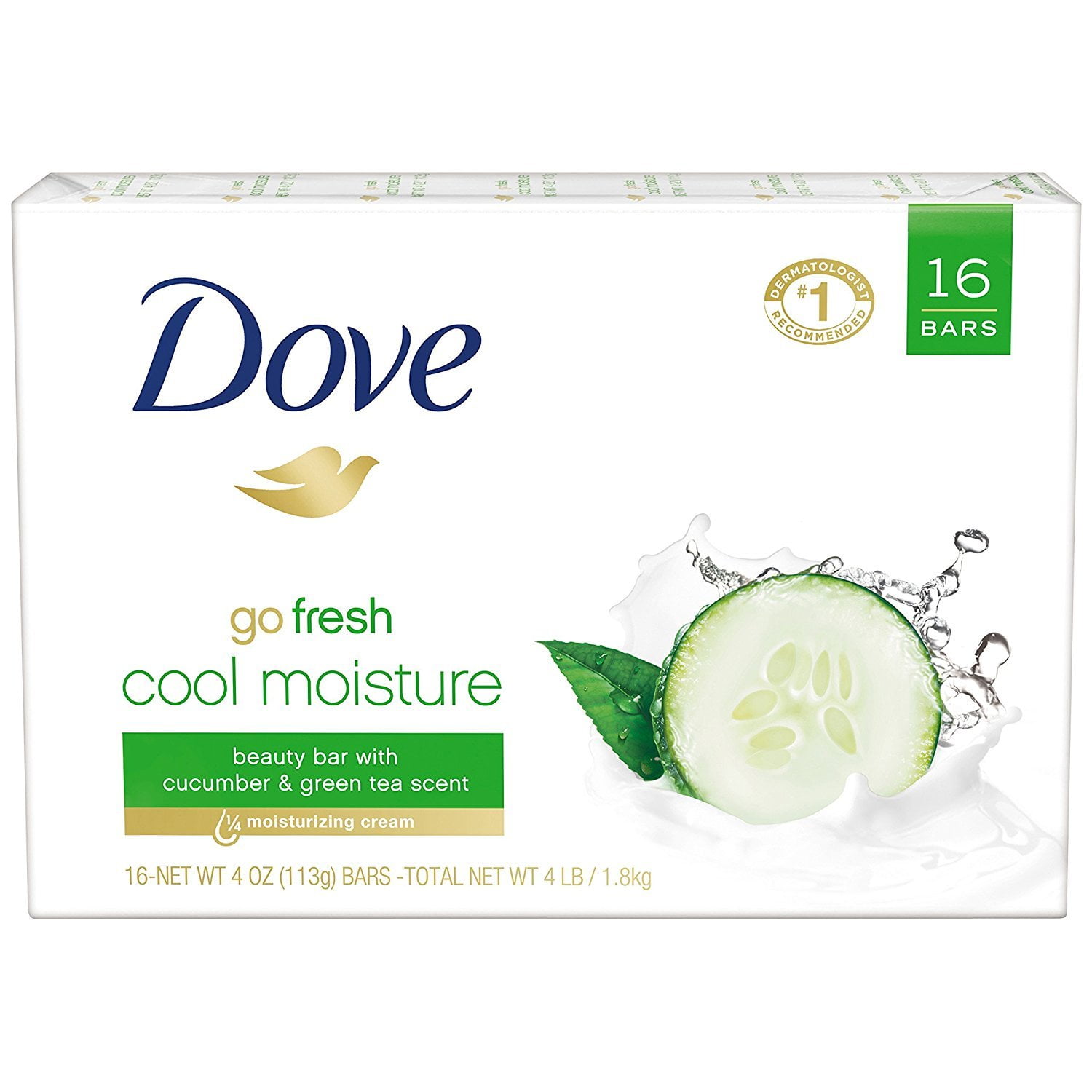 Dove go fresh Beauty Bar for Softer Skin Cucumber and Green Tea More Moisturizing than Bar Soap 3.75 oz 16 Bars