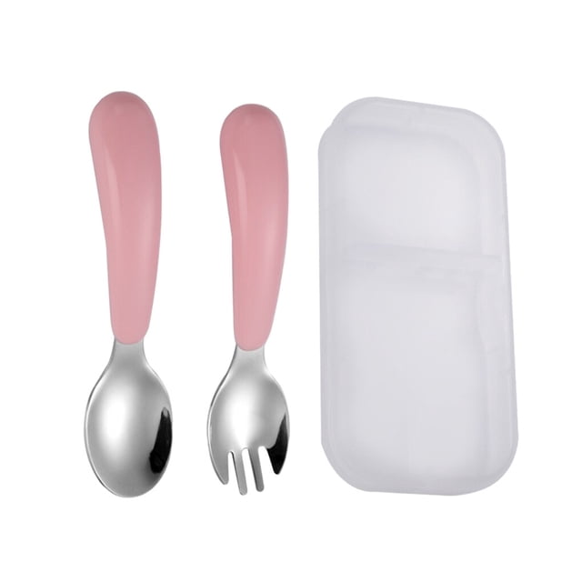Stainless Steel Kids Tableware Set Spoon Fork Cartoon Car Shape Compartment Design Baby Bowl Cutlery for Kitchen Pink Fork Spoon/Box