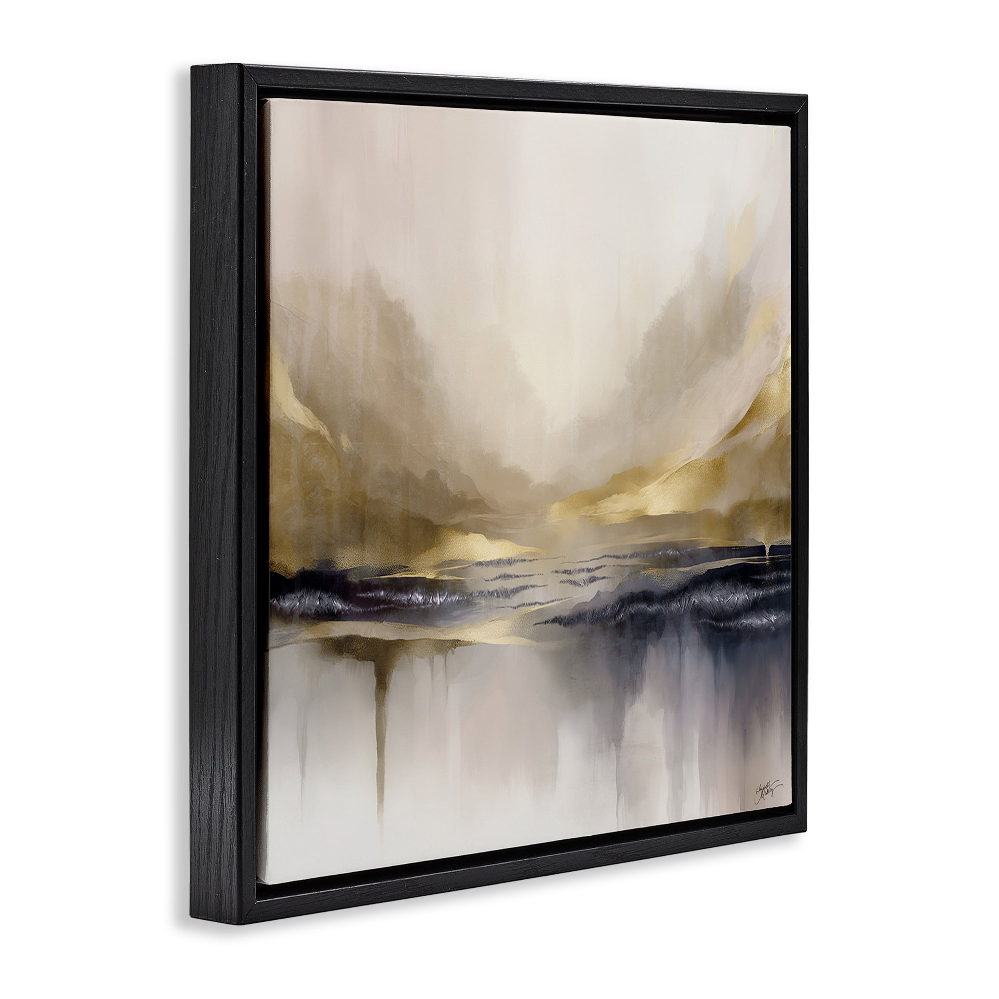 Stupell Industries Abstract Meadow Gold Accent Abstract Painting Black Floater Framed Canvas Art Print Wall Art, 18 x 18
