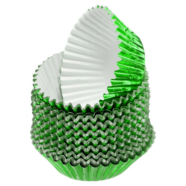 400 Contenido de forros de muffins de papel de aluminio verde, tamaño estándar, tazas de hornear metálicas