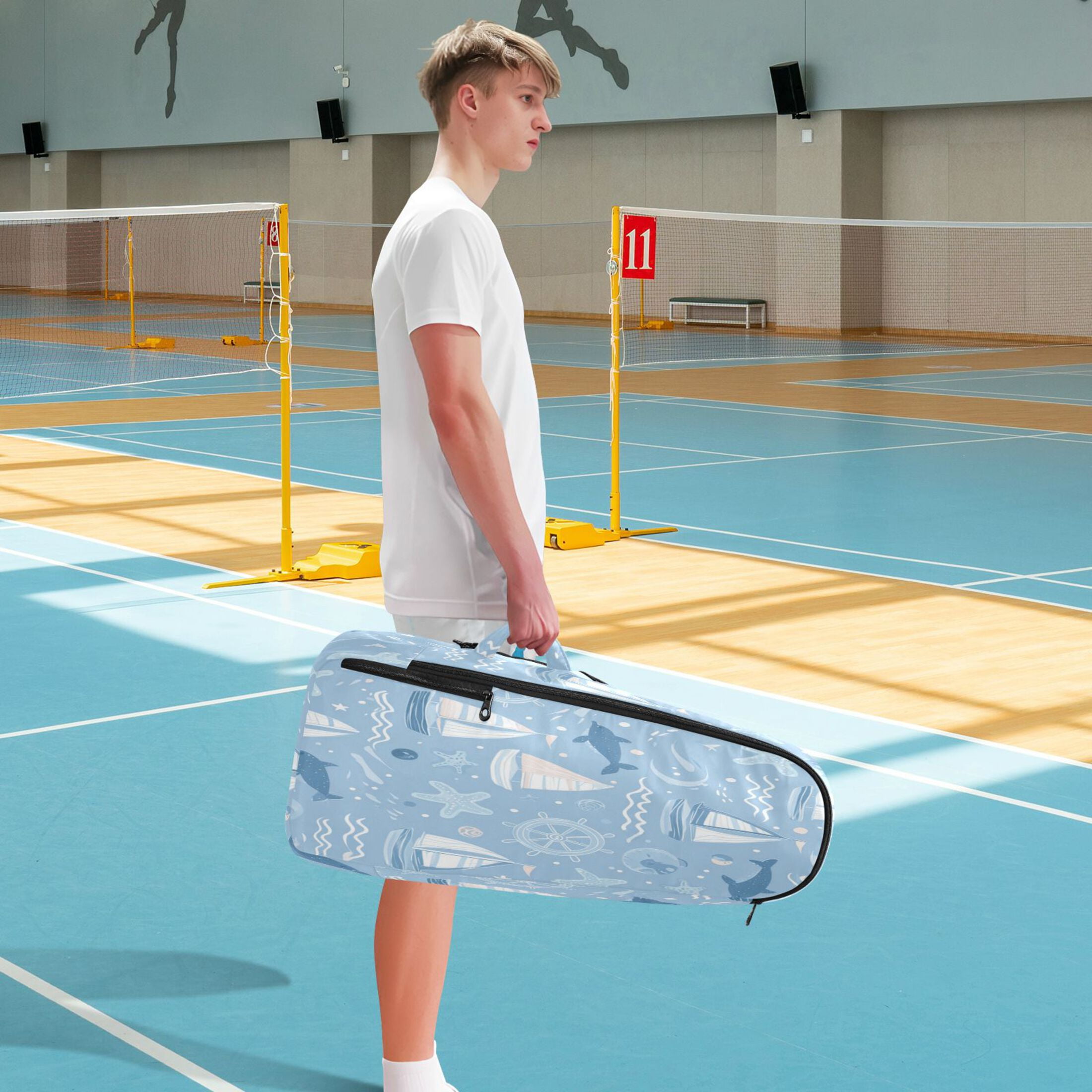 2 Racquet Holder Tennis Backpack Tennis Racket Covers Gym Bags Light Blue Marine Animal Design