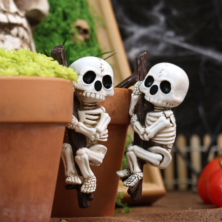 HomeDM 2pcs Halloween Resin Skeletons Statue Cute Ghost Figurine
