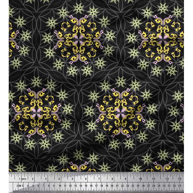 Soimoi Poly Georgette Fabric Moroccan Damask Fabric Prints by Yard 52 Inch Wide