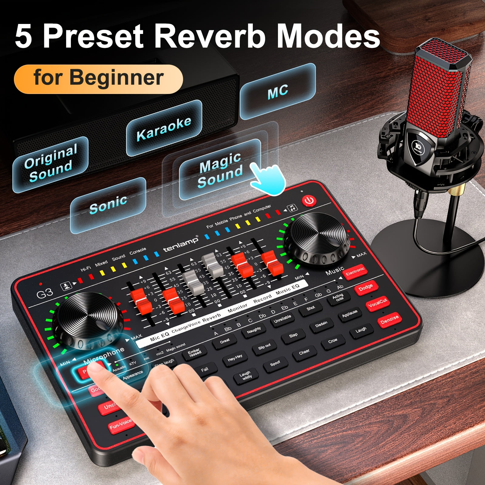 Professional Mixer Kit: Condenser & Dynamic Mic with Sound Card for Streaming, Podcast, Recording, Karaoke on Laptop & Mobile