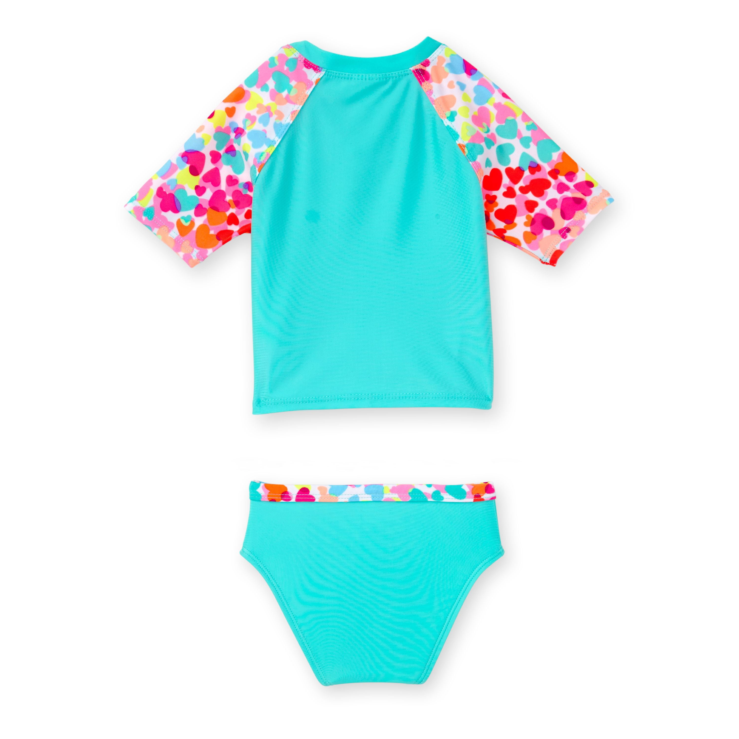 Baby Girl Short Sleeve Rashguard Swimsuit 2-Piece Set