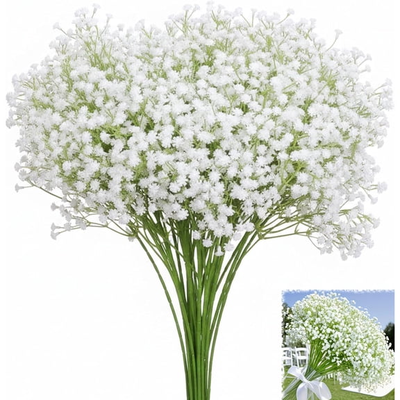 Realistic Artificial Baby Breath Flowers – White Faux Gypsophila Stems for Wedding Bouquets & Fall Home Decor, 12 Inch(RL 20 PCS)