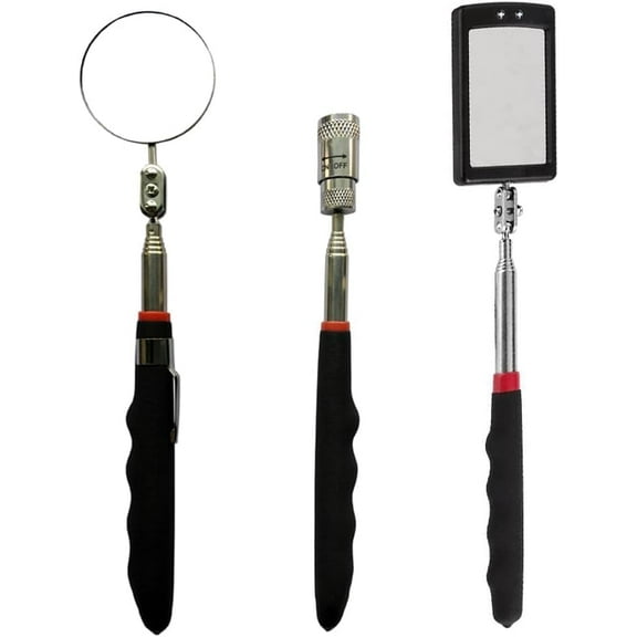 Telescopic Inspection Mirror with 2LED Lights, Telescopic Mirror Round Mirror, Telescopic Magnetic Pickup with LED Lights Tool kit.