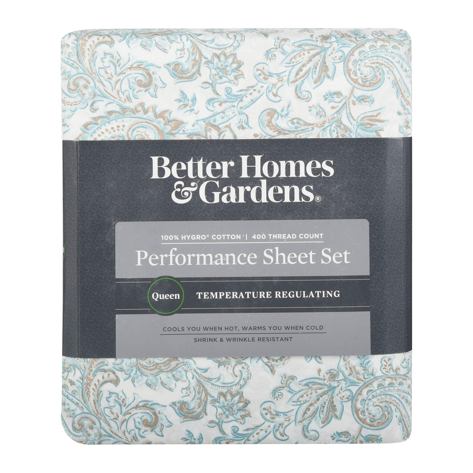 Better Homes & Gardens 400 Thread Count Hygro Cotton Bed Sheet Set, King, Aqua Paisley