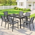 thumbnail image 2 of Outsunny Outdoor Dining Set with Umbrella Hole, 6 Stackable Chairs, Black, 2 of 10
