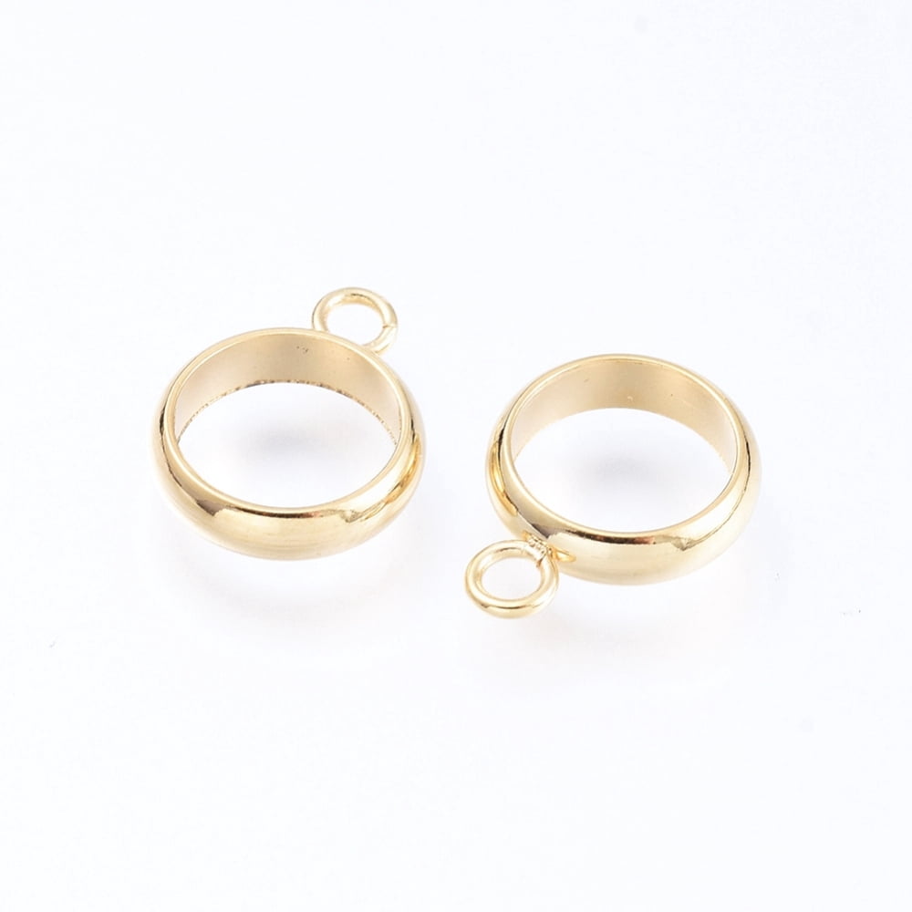 100pcs 201 Stainless Steel Tube Bails Loop Bails Ring Golden 12x9x2.5mm Hole: 2mm 7mm Inner Diameter Gold