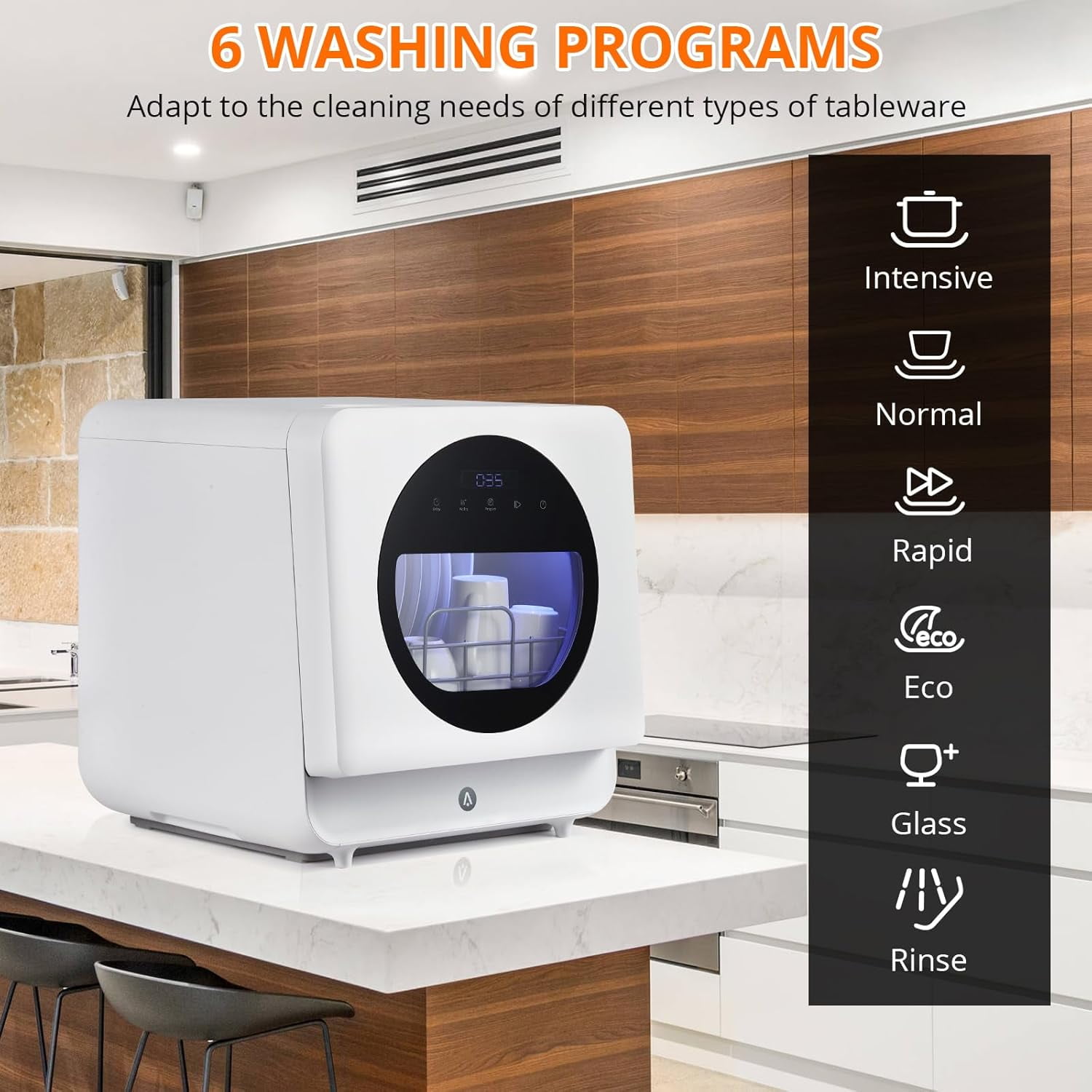 M optimized Compact Countertop Dishwasher, Double Transparent Window Portable Countertop Dishwashers with 2 Water Inlet Methods, 162℉ High Temperature and Air Drying Function Dishwasher