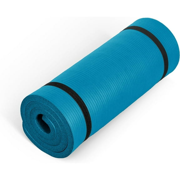 1-Inch High Density Exercise Yoga Mat with Strap | Multiple Colors-Teal