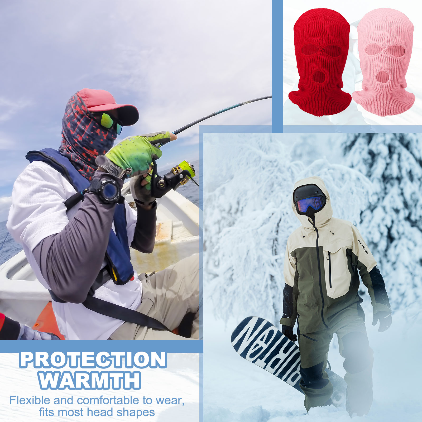 Uxcell 3-Hole Full Face Mask Cover, Ski Mask Knitted Warm Knit Cover Winter Balaclava Face Mask Cap Ski Polyester& 2 Pcs& Beige -Fitting for ( Men/Women/Winter Outdoor Sports/Skiing)