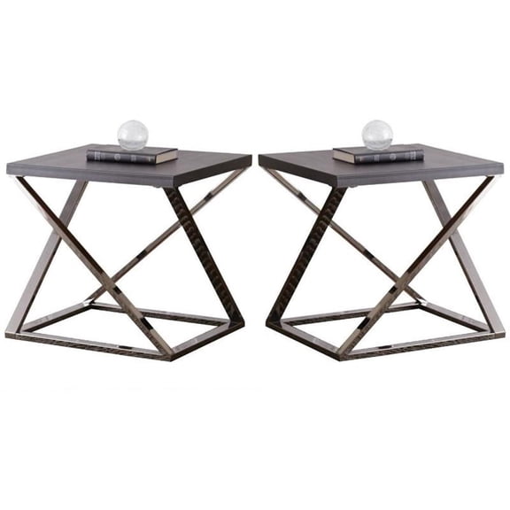 Home Square Square End Table in Black Nickel - Set of 2
