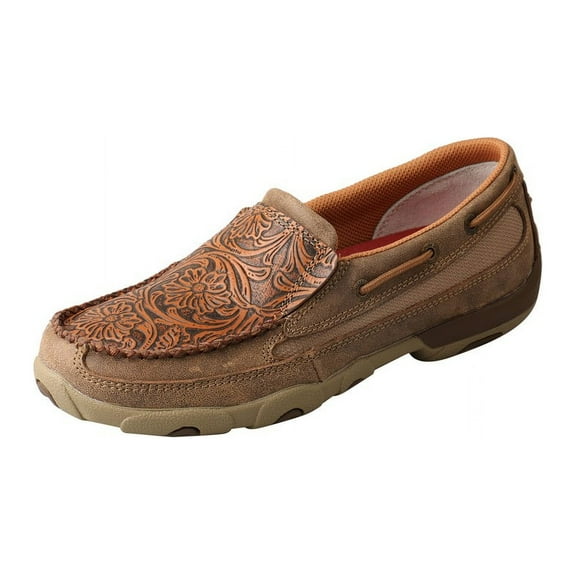 Women's Twisted X WDMS018 Driving Moc Boat Shoe Bomber/Tooled Leather 10 M