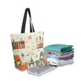 thumbnail image 2 of FORMRS Womens Canvas Tote Bag with Zipper Inner Pocket Shoulder Handbag, Beige Cats Reading, 2 of 7