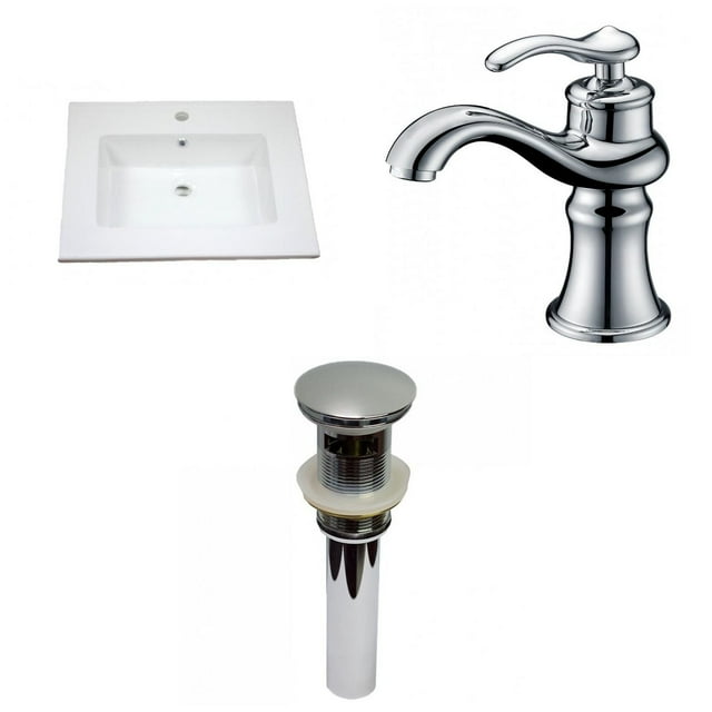 American Imaginations 25-in. W 1 Hole Ceramic Top Set In White Color - Overflow Drain Incl. AI-29905