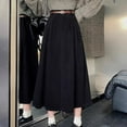 thumbnail image 3 of BUYISI Women Autumn Corduroy High Waist Pleated A Line Long Skirt with Belt Retro Skirt Black S, 3 of 9